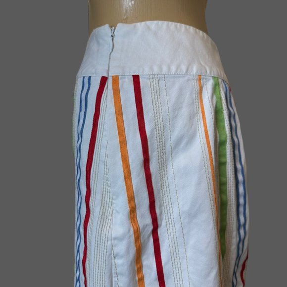 Liz Claiborne Straight Skirt Size 10 White Color Stripes Mid Rise 100% Cotton - Picture 6 of 13
